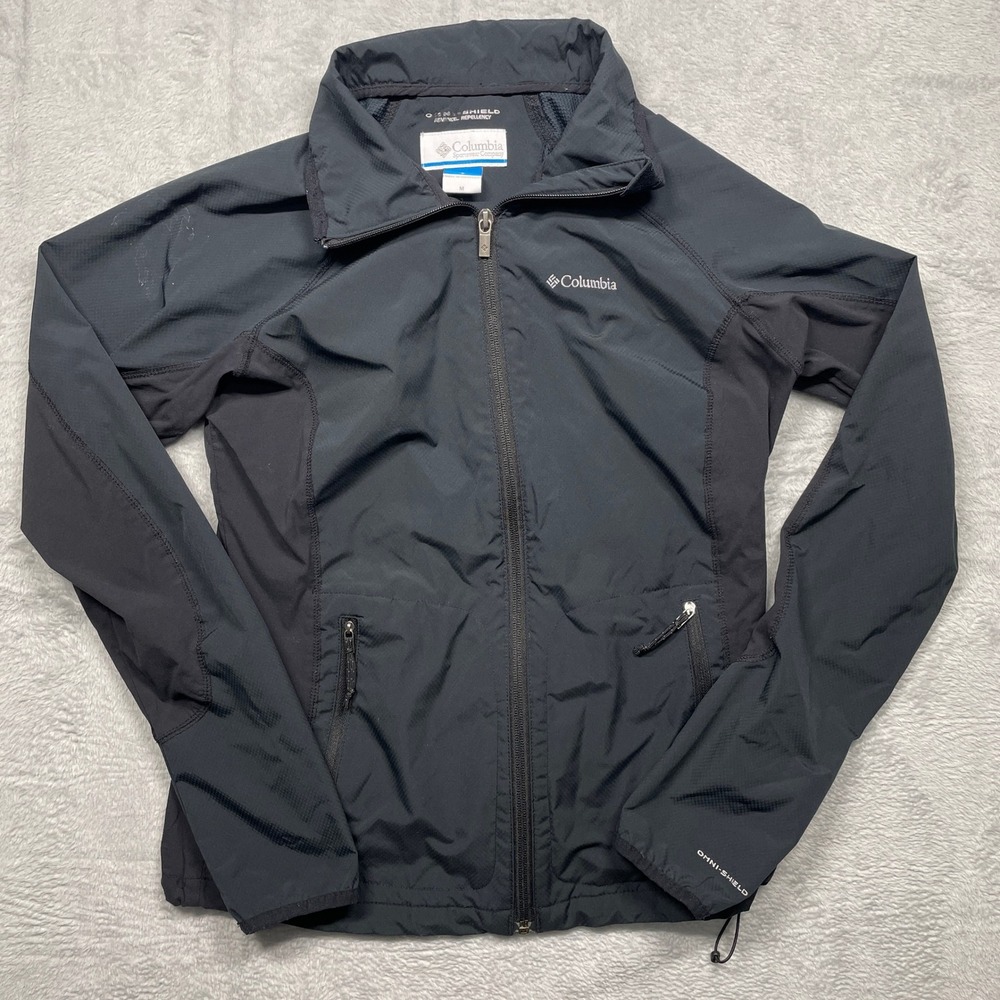 Columbia Softshell Jacket Womens Medium Black Omni-Shield Full Zip Windbreaker